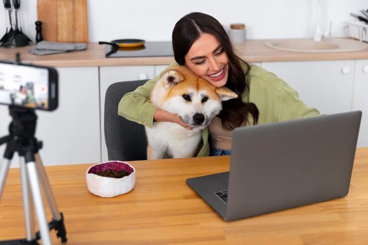 Woman Blogger Creates Content with Her Dog